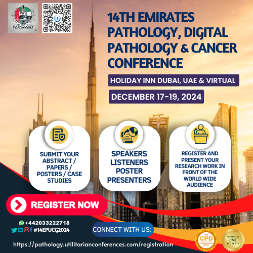 PathologyExper1's tweet image. The 14th Emirates Pathology, Digital Pathology &amp;amp; Cancer Conference, will take place in Dubai, UAE from December 17-19, 2024.

Register here: pathology.utilitarianconferences.com/registration
WhatsApp us: wa.me/442033222718?t…

#LabMedicine #PathologyLab #PathologyScience #PathologyInvestigation