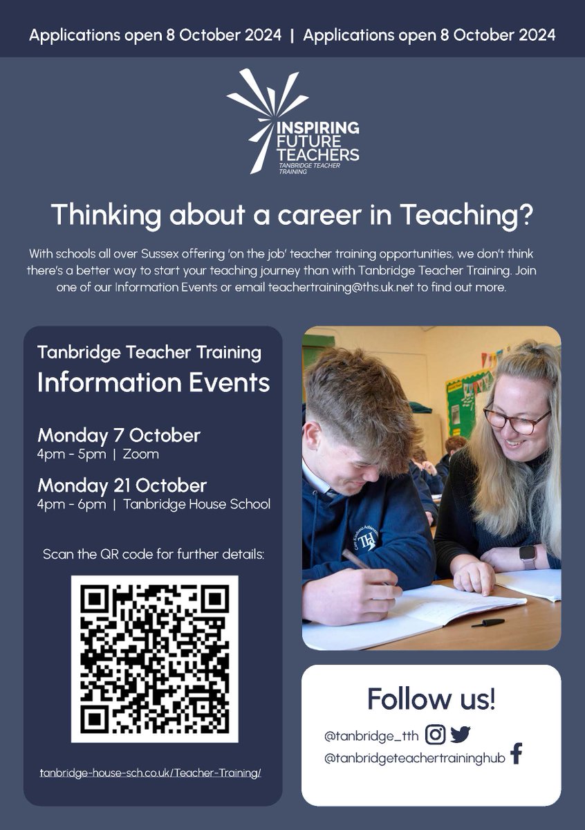 St Wilfrid's School (@stwilfridschool) on Twitter photo Are you looking to get into teaching? Why not come along to one of Tanbridge Teacher Training Information Event
@tanbridge_tth Are you looking to get into teaching? Why not come along to one of Tanbridge Teacher Training Information Event
@tanbridge_tth