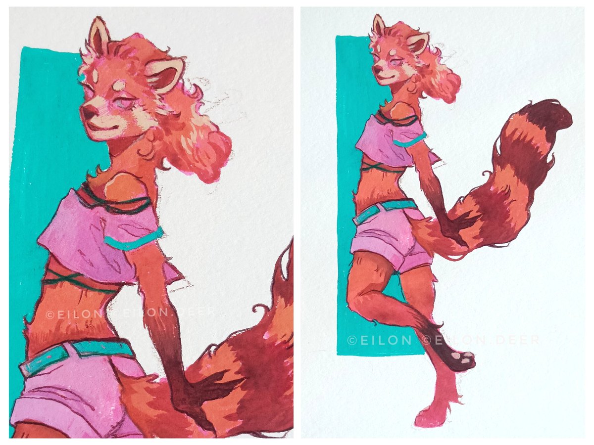 Here’s my new OC, Masti, cute femboy character, inspired by a red panda 💜✨ 

He’s rocking a lot of pink and has a fun, playful vibe. Super sweet, but with a bit of sass. It’s all about those girly summer vibes with him!

Traditional art, Arrtx gouache, color pencils, markers 💖