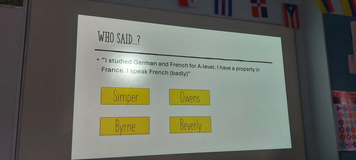 Quiz on staff at King's &amp; Languages. 5th Formers had to guess who it was 😅. It is amazing to see how many staff at King's have a connection with another language and culture. #KSBMFL #KSBFrench #KSBSpanish #KSBQuality