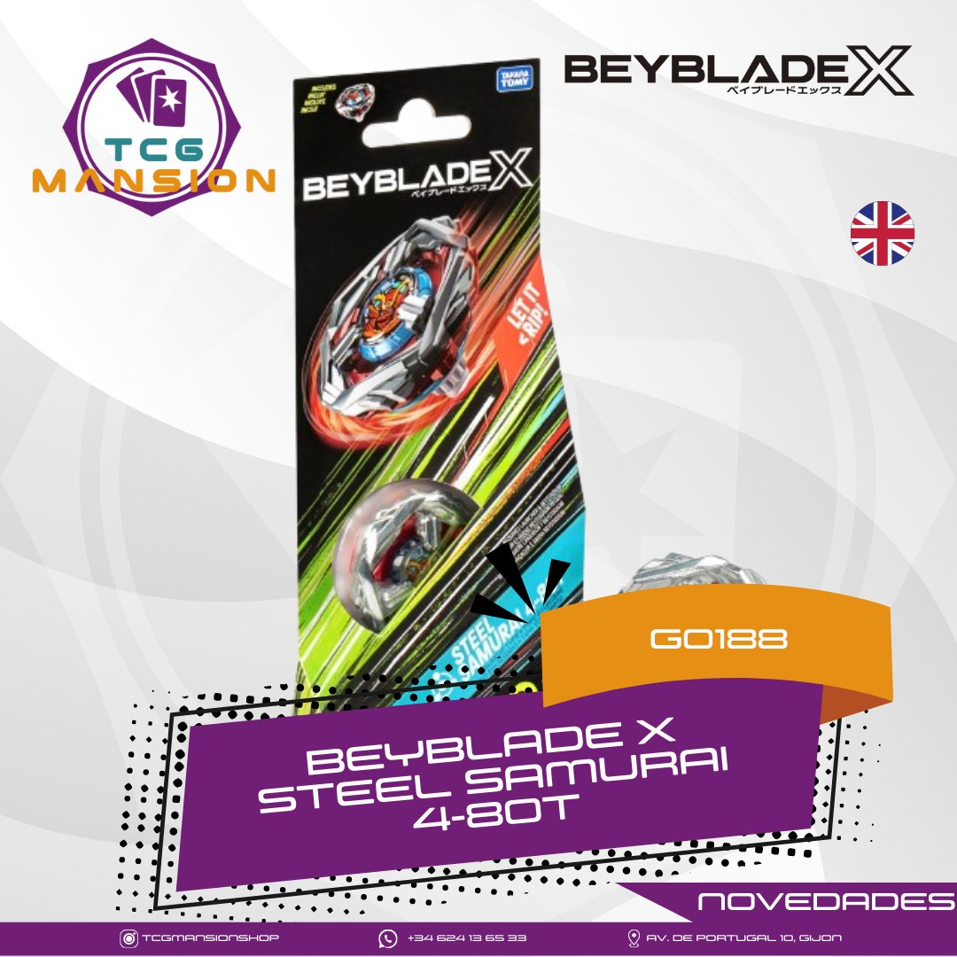tcgmansionshop's tweet photo. ⚙️ Beyblade X - Steel Samurai 4-80T
🌀 ¡Prepárate para la batalla! Disponible ahora en TCG Mansion
📍 Gijón
#BeybladeX #LetItRip #Gijón #Bladers https://t.co/6BSysIHklW