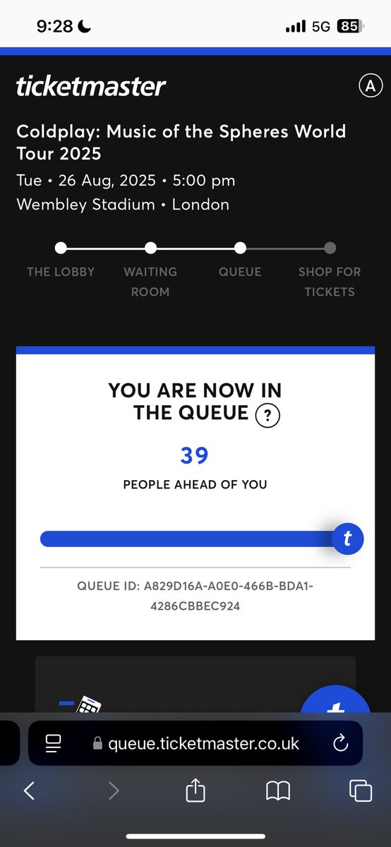 mae220906's tweet photo. surely this isn’t right @TicketmasterUK been in the waiting room since 8.30 finally get through for my #Coldplay2025  tickets and you kick me out to the back of the queue??? devastated @coldplay https://t.co/uKdWbSN9R4