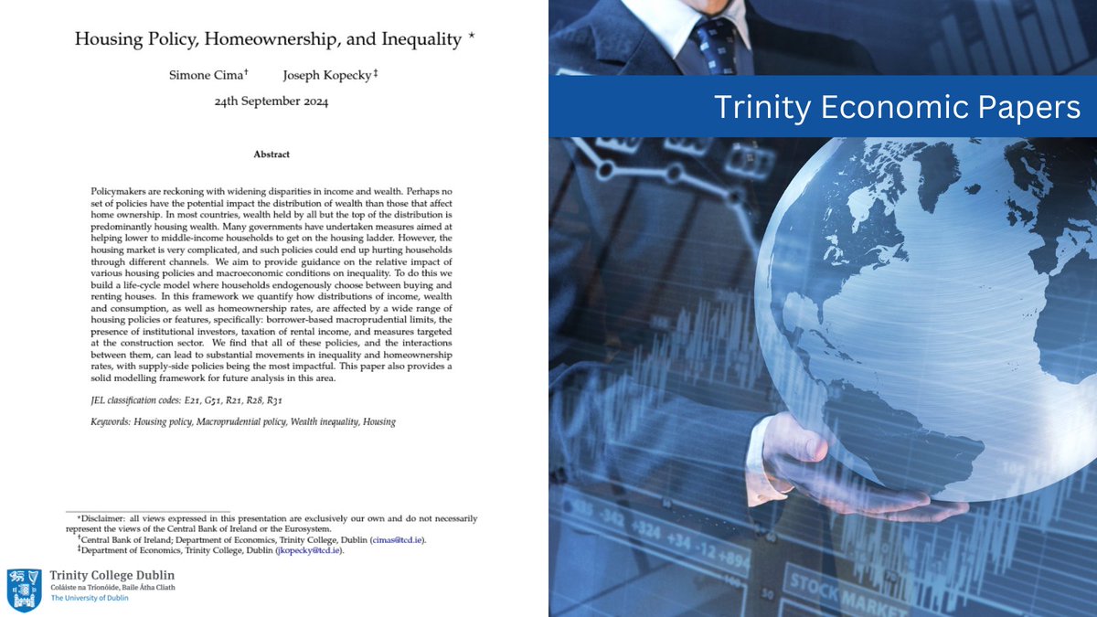 TCD Economics (@tcdeconomics) on Twitter photo 📒 New Trinity Economic Paper 📒
"Housing Policy, Homeownership, and Inequality" by Simone Cima and <a href="/JosephKopecky/">Joe Kopecky</a>
Read more here: tinyurl.com/2s47h83r
@TCD_SSP 📒 New Trinity Economic Paper 📒
"Housing Policy, Homeownership, and Inequality" by Simone Cima and <a href="/JosephKopecky/">Joe Kopecky</a>
Read more here: tinyurl.com/2s47h83r
@TCD_SSP
