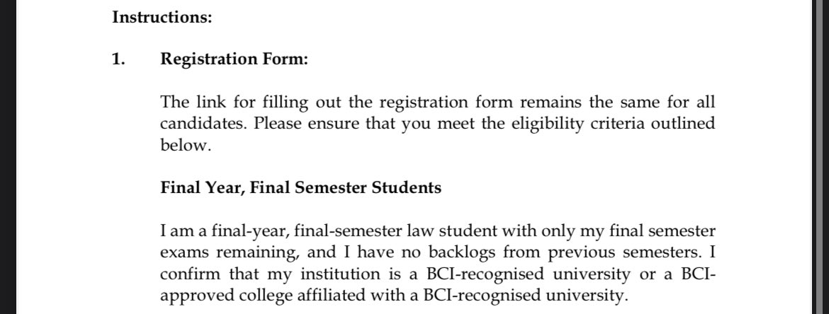 GokhaleNeel's tweet photo. In a recent notification, the BCI has allowed final year law students to apply for the AIBE which is if I’m not wrong, in November this year. But look at their criteria and someone please let me know if this makes any sense or is just an epitome of infructuity. @barcouncilindia https://t.co/sJnUDuiRhn