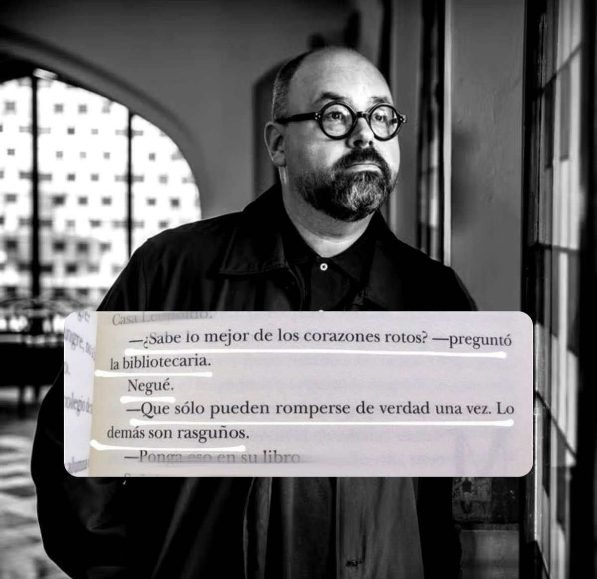 Cementedelibros's tweet photo. Zafón, 56 años tendrías hoy y nos dejaste este hermoso fragmento: 
“-¿Sabe lo mejor de los corazones rotos?
- Que sólo pueden romperse de verdad una vez. Lo demás son rasguños.”
Libro: El juego del angel 
Autor: Carlos Ruiz Zafón 
#cementeriodelibros https://t.co/5ke7qg9ZXF