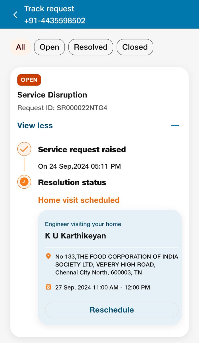 wittybloke's tweet photo. @JioCare @reliancejio Check this out. I have been trying to catch your service engineers from 2 days but in vain. See the screenshot. The issue is not yet resolved. It is very urgent https://t.co/Rt0CRyGxoO