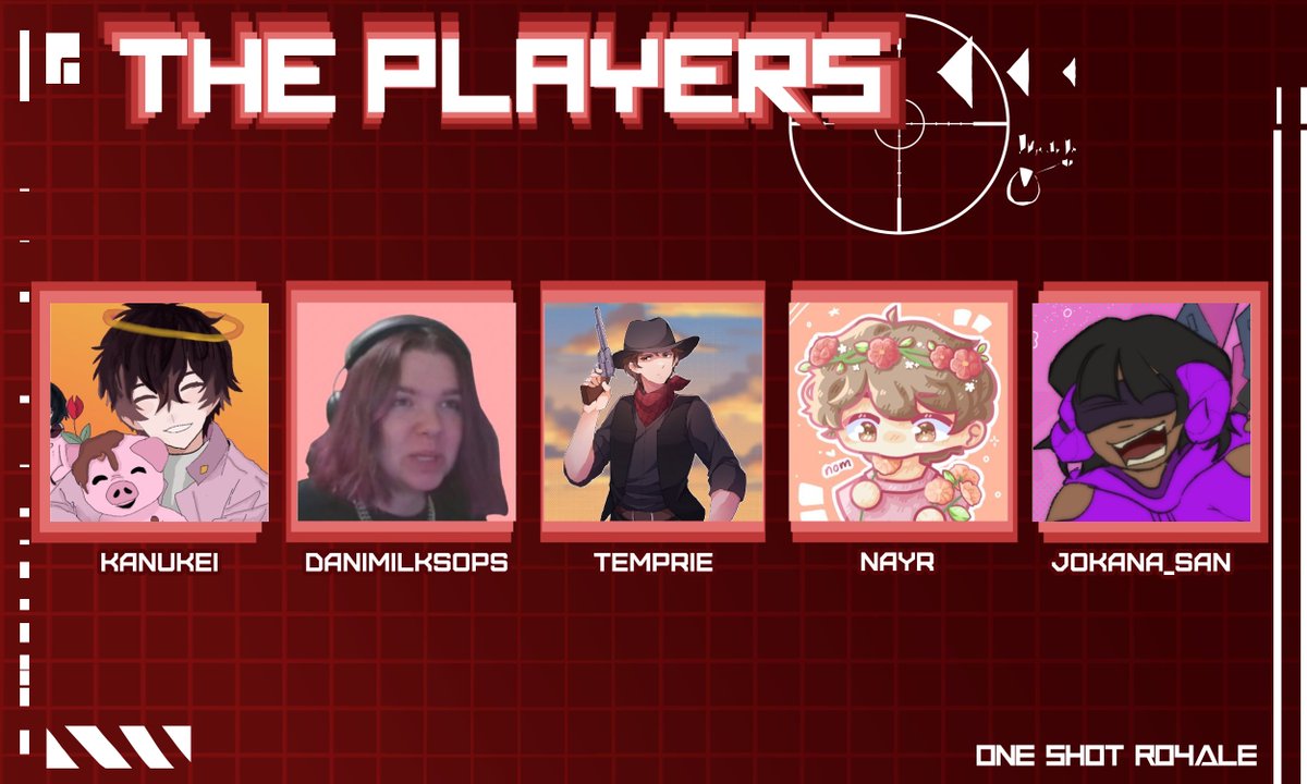One Shot Royale (@oneshotroyale) on Twitter photo Announcing the 10th batch of players for One Shot Royale 9!
<a href="/KNukei/">KaNukei</a> <a href="/DaniMilksops/">Dani Milksops 🥛</a> <a href="/MrTemprie/">Temprie</a> <a href="/Standen05/">Nayr</a> <a href="/Nikita__san/">The Jester Jokana | Worlds 4th biggest Teto fan</a>
Watch them brawl Sunday September 29th at 12PM EST! Announcing the 10th batch of players for One Shot Royale 9!
<a href="/KNukei/">KaNukei</a> <a href="/DaniMilksops/">Dani Milksops 🥛</a> <a href="/MrTemprie/">Temprie</a> <a href="/Standen05/">Nayr</a> <a href="/Nikita__san/">The Jester Jokana | Worlds 4th biggest Teto fan</a>
Watch them brawl Sunday September 29th at 12PM EST!