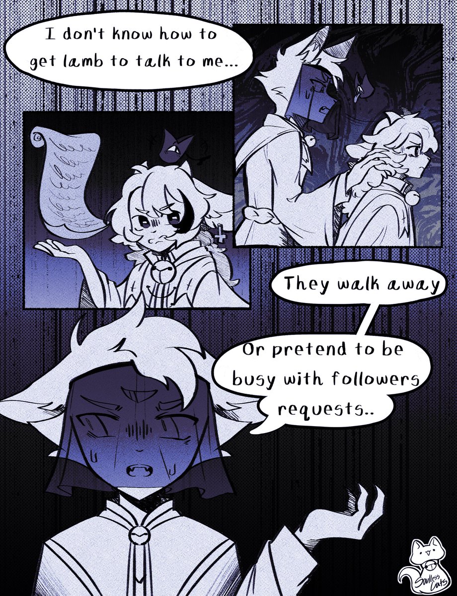 SoullessCats's tweet photo. 6/10 of the comic i was working on…kinda lost motivation/left it for too long. Maybe ill pick it up later? But dunno…so heres this!

#cotl #cotlfanart #cotlgoat #cotlnarinder #cultofthelamb #CultoftheLambArt #goat #cultofthelambgoat #cultofthelambcomic https://t.co/yQSPhgfEge