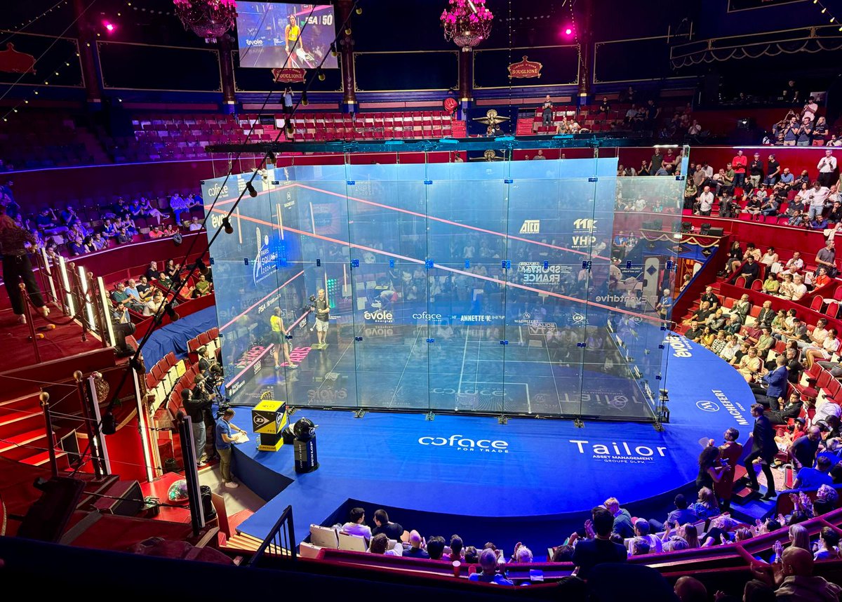 pragunseth's tweet photo. Last week, we performed the most significant pilot yet of #IntelliReferee at @parisquash 2024, a Platinum @PSASquashTour Tournament held at the spectacular Le Cirque d'Hiver Bouglione! https://t.co/My6Wf1gRct