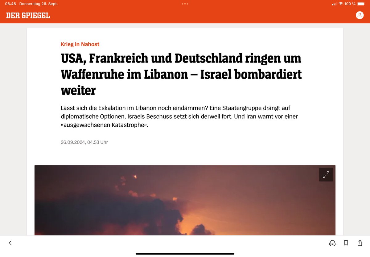 Maria Ossowski (@ossowski_maria) on Twitter photo Wann je haben wir eine solche Überschrift in den vergangenen Jahren gelesen? „USA, Frankreich und Deutschland ringen um Waffenruhe in Israel - Hisbollah bombardiert weiter.“ NIE. Problem unserer medialen Fokussierung <a href="/derspiegel/">DER SPIEGEL</a> <a href="/AuswaertigesAmt/">Auswärtiges Amt</a> Wann je haben wir eine solche Überschrift in den vergangenen Jahren gelesen? „USA, Frankreich und Deutschland ringen um Waffenruhe in Israel - Hisbollah bombardiert weiter.“ NIE. Problem unserer medialen Fokussierung <a href="/derspiegel/">DER SPIEGEL</a> <a href="/AuswaertigesAmt/">Auswärtiges Amt</a>