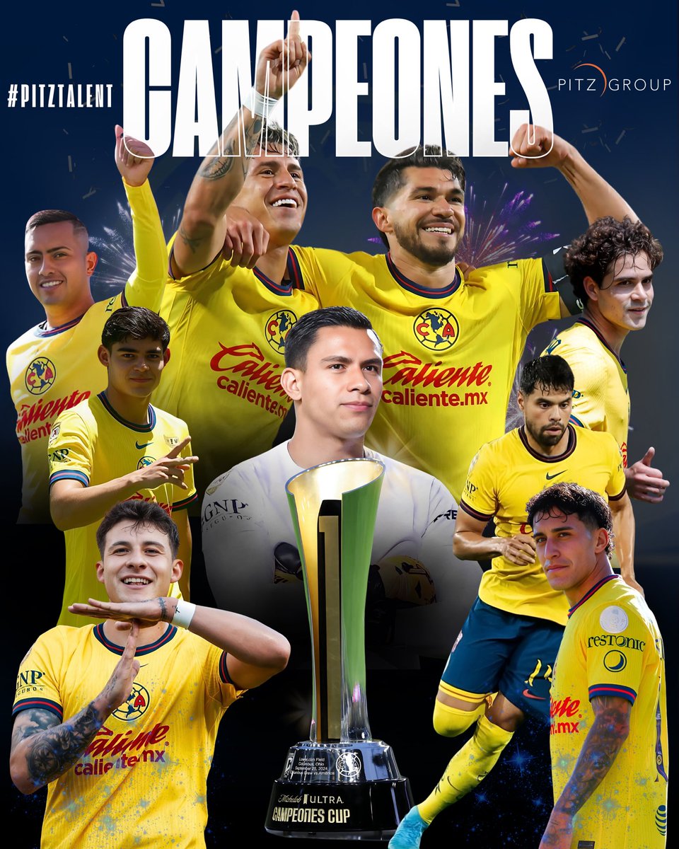 PITZ GROUP (@pitzgroup) on Twitter photo ¡Olé! ¡Olé! ¡Olé! ¡Oléeee! 🎶¡CAMPEÓN! 🎶 ¡CAMPEÓN! 🎶🦅 🏆
¡CAMPEONES! 🤩 🦅
Felicidades campeones, ¡Felicidades #PitzTalent!
<a href="/ClubAmerica/">Club América</a> 👉🏼 <a href="/CampeonesCup/">Campeones Cup</a> 🏆
<a href="/angel_malagonv/">Angel Malagón</a> <a href="/NESTOR4ARAUJO/">Nestor araujo</a> #Chicote #PatoSalas #dago <a href="/Erick29810/">Erick Sanchez</a> <a href="/AlexZendejas8/">Alejandro Zendejas</a> <a href="/HenryMartinM/">HENRY MARTIN</a> <a href="/IllianHernande2/">Illian Hernandez</a> ¡Olé! ¡Olé! ¡Olé! ¡Oléeee! 🎶¡CAMPEÓN! 🎶 ¡CAMPEÓN! 🎶🦅 🏆
¡CAMPEONES! 🤩 🦅
Felicidades campeones, ¡Felicidades #PitzTalent!
<a href="/ClubAmerica/">Club América</a> 👉🏼 <a href="/CampeonesCup/">Campeones Cup</a> 🏆
<a href="/angel_malagonv/">Angel Malagón</a> <a href="/NESTOR4ARAUJO/">Nestor araujo</a> #Chicote #PatoSalas #dago <a href="/Erick29810/">Erick Sanchez</a> <a href="/AlexZendejas8/">Alejandro Zendejas</a> <a href="/HenryMartinM/">HENRY MARTIN</a> <a href="/IllianHernande2/">Illian Hernandez</a>