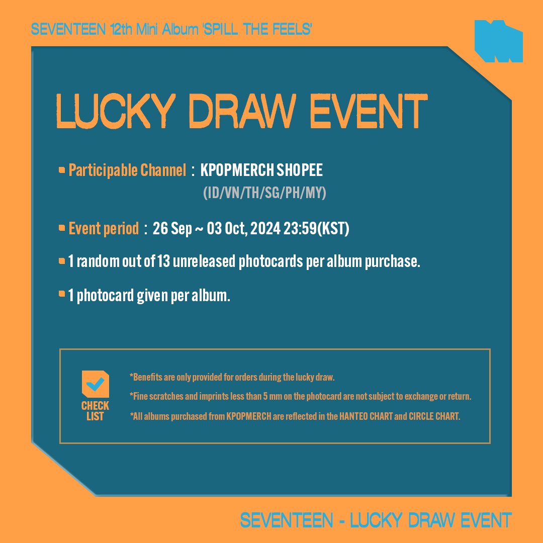 SEVENTEEN SHOPEE kpopmerch 130枚 SEVENTEEN x KPOPMERCH PRE-ORDER EVENT ] 💿 SEVENTEEN 12th Mini