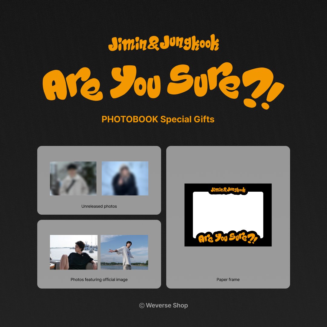 weverseshop's tweet photo. #지민 #정국 (@bts_bighit) #BTS
<이게 맞아?!> PHOTOBOOK 특전 혜택이 변경되었습니다.
#WeverseShop Global/USA 구매자 한정 특전 혜택을 놓치지 마세요!✨ 

✅변경 전 : 위버스샵 단독 미공개 사진 2종 + 지류 프레임 1종 제공
☑️변경 후 : 공식 이미지 사진 2종 + 지류 프레임 1종과 함께 위버스샵 단독 미공개 사진 2종 추가 제공
🛒 Weverse Shop : https://t.co/tVJ3RlnOtl