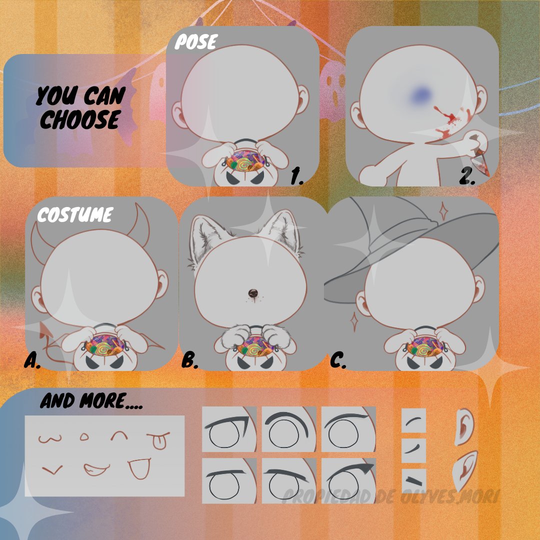 Olyves3's tweet photo. Open commission!!
Hello, here is my first Halloween YCH and #chibi icon.  
(I´m on Kind of an emergency so Likes and share are really appreciated)

 #ychcommission #commissionsoopen #Halloween2024 https://t.co/q7pajkFKU2