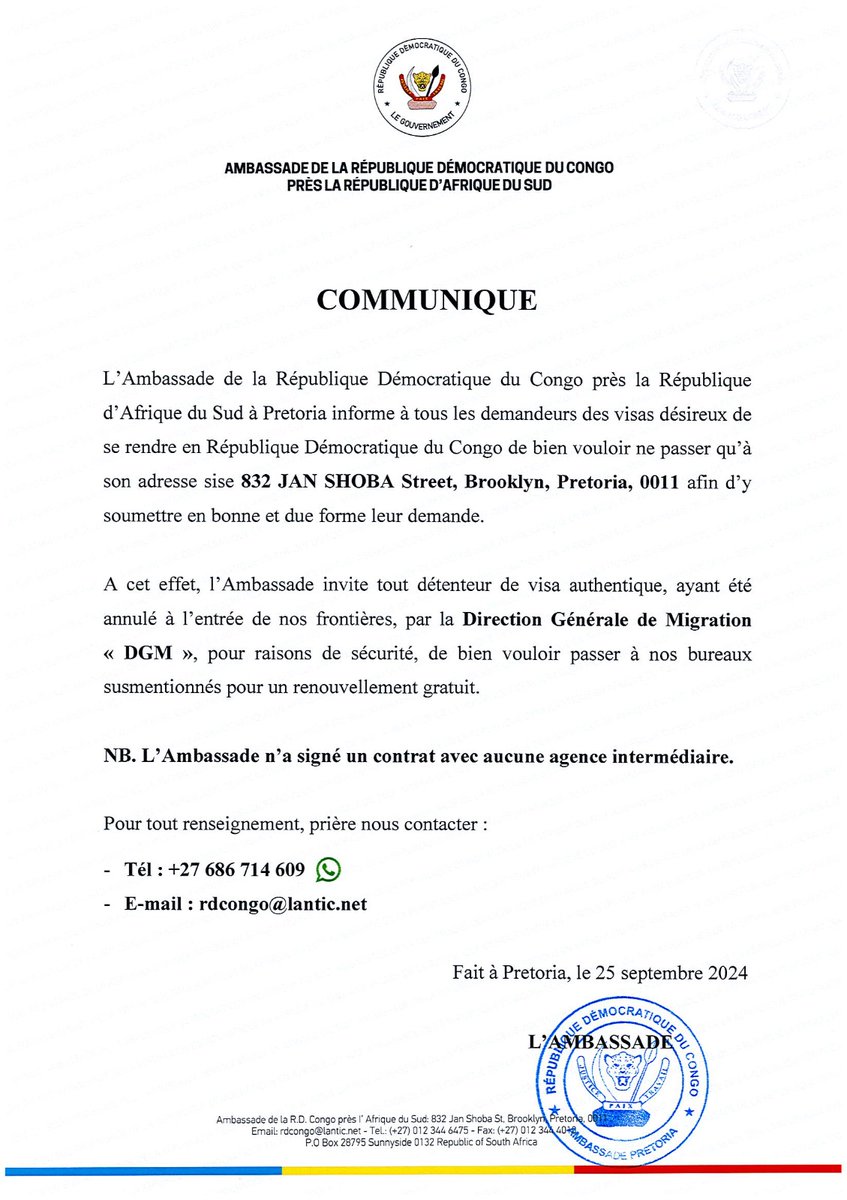 COMMUNIQUE IMPORTANT