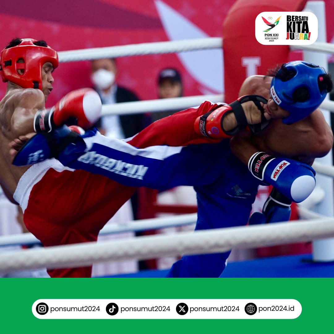 ponsumut2024's tweet photo. #ThrowBackPON2024

#PONXXIAcehSumut2024 merupakan kali pertama kickboxing dipertandingkan. banyak hal yang perlu disesuaikan dan dibenahi.
”Tahun ini merupakan perdana kickboxing dipertandingkan di PON, jadi semuanya kita masih baru. Baru dalam arti kejuaraan di PON, tetapi untuk kejuaraan nasional lainnya sudah sering digelar,” ucap supervisor (koordinator) perwasitan kickboxing PON 2024, Bimmo Chondro Wibowo di GOR Veteran Medan, Sumatra Utara, Senin (16/9/2024).
”Memang untuk PON ini, semua yang berperang (berjuang) di sini antarprovinsi sampai ke tingkat gubernurnya turun tangan. Maka tantangannya cukup berat,” ujar Bimmo menambahkan.
Pada gelaran PON 2024, terdapat 188 atlet dari 33 provinsi yang berpartisipasi. Mereka akan bertanding di 20 nomor pertandingan, baik di ring maupun tatami.

Sumatera Utara sendiri mendulang lima medali emas pada final kickboxing PON XXI Aceh-Sumut. Hasil gemilang ini pun sesuai target yang dibuat untuk tim Sumut dalam menghadapi cabor perdana kickboxing di PON tahun ini.

8 atlet kickboxing Sumut bersaing ketat untuk meraih medali emas pada fase final cabang olahraga kickboxing yang digelar hari Kamis di GOR Veteran Medan.

Dari 8 atlet yang berlaga di nomor final, kontingen Sumut pun  berhasil mengoleksi 5 medali emas. Masing-masing di nomor pertandingan full contact di kelas 51 kilogram diperoleh dari Toni Hutapea, di nomor lomba point fighting kelas 63 kilogram dari Ariyanta Sitepu, di nomor low kick putra di kelas 63,5 kilogram Ryan Jefri, dan di nomor low kick putri kelas 56 kilogram dan 60 kilogram masing-masing dari Aprilia Eka Putri dan Melpida Sihotang.

Foto: PB PON/Chalid Nasution

#BersatuKitaJuara