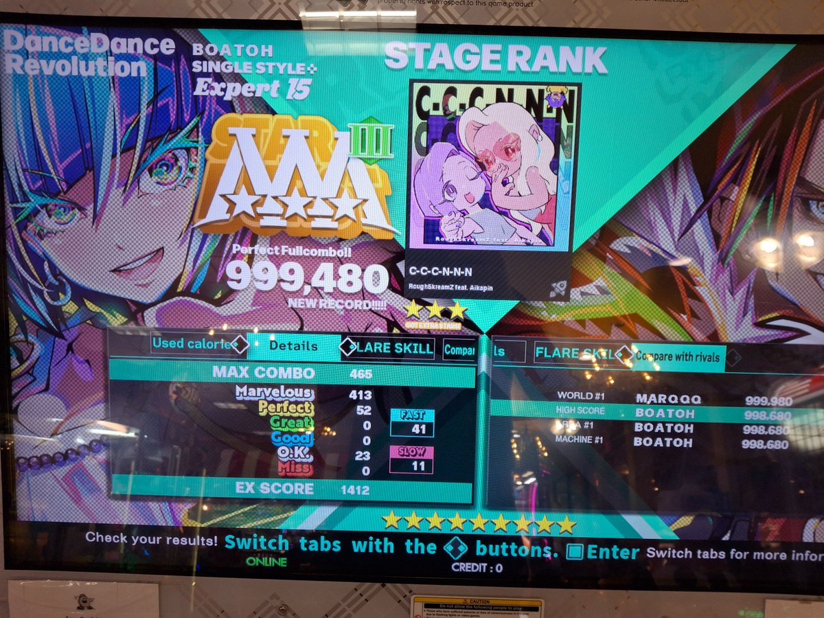 I played DDR today:

New lv12 SDP!
C-C-C-N-N-N ESP PFC!!!

Spent most of my time failing to EX clear 16s lol