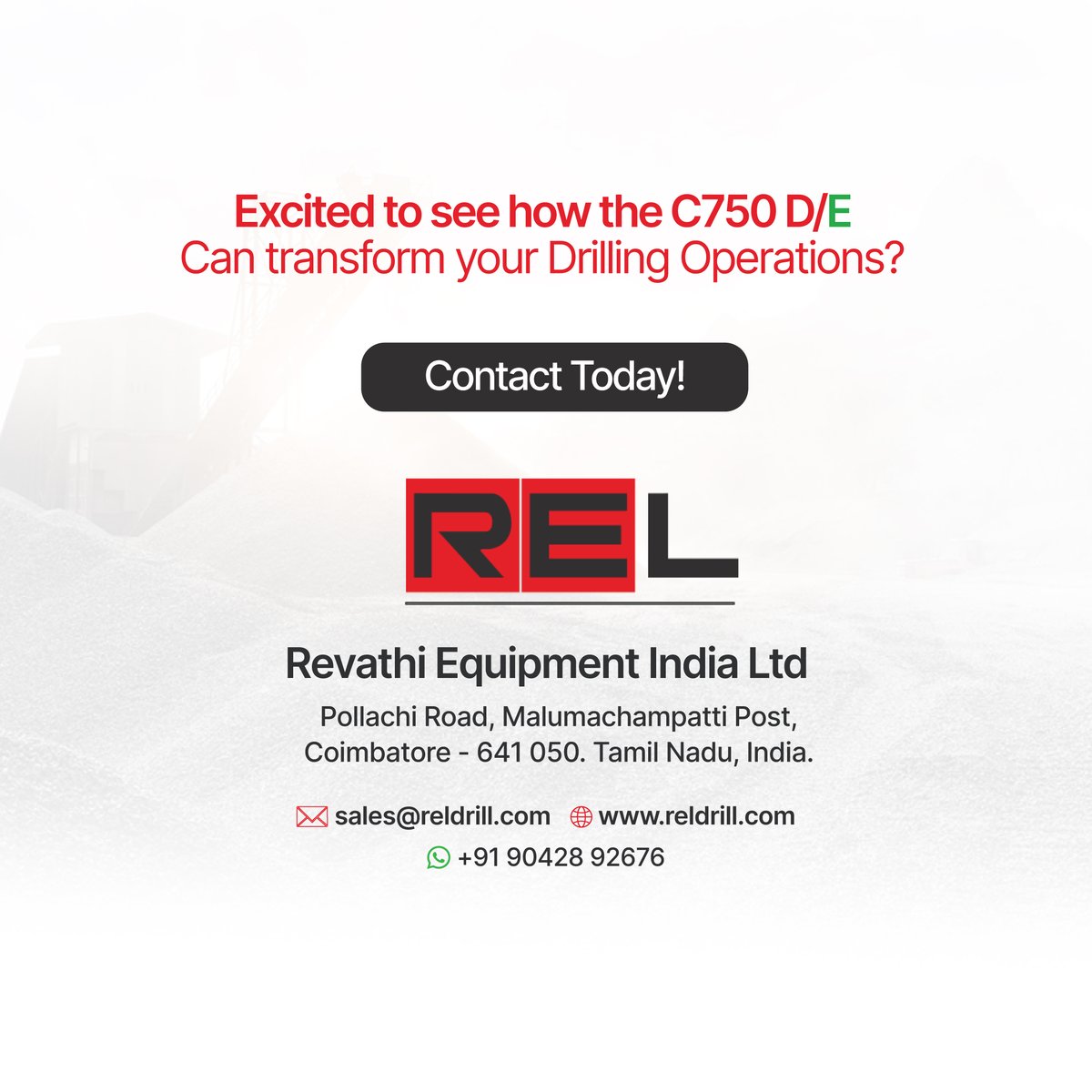 revathiequipltd's tweet image. Ready to take your drilling operations to the next level? Tired of equipment that can't keep up? Swipe through to see how the C750 D/E can be the game-changer you’ve been waiting for!  

reldrill.com/down-the-hole-… 

#RotaryBlastholeDrill #C750 #C750DE #DTHDrill #REIL #REL