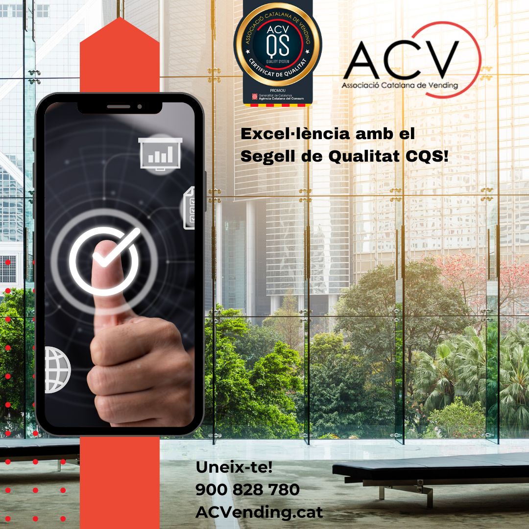 🚀 Segell de #Qualitat CQS: Excel·lència en Vending, per un sector sense fronteres! 
🔗 Més informació: info@ACVending.cat

#QualitatCQS #SegellDeQualitat #VendingExcel·lent #ACV #CertificacióVending #CatalunyaEmpresarial #ExcellenceInVending