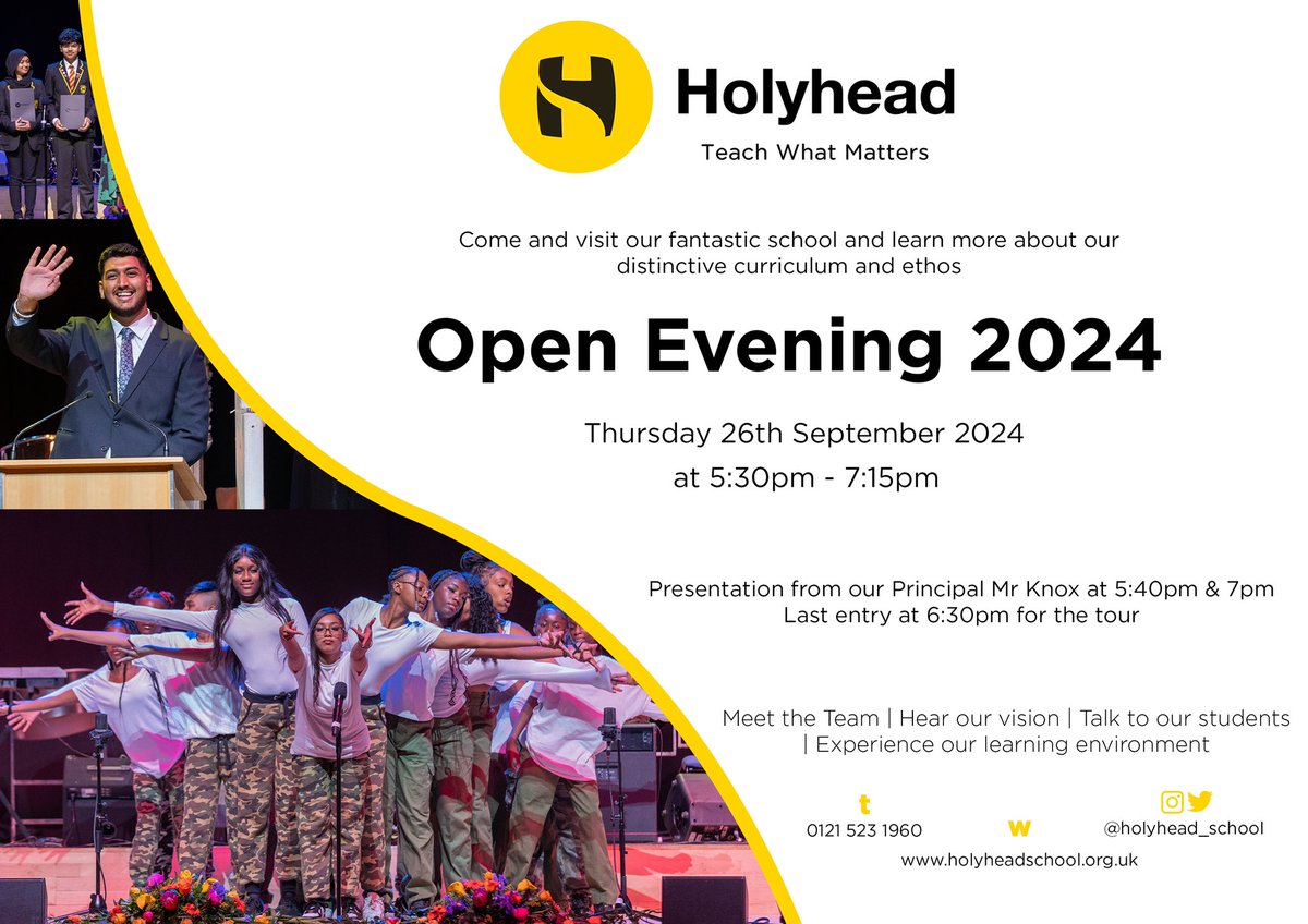 holyhead_school's tweet image. 🎉 We’re thrilled to invite families to our Open Evening  tonight.
Come meet our staff &amp;amp; students, explore our facilities, and see what makes Holyhead special.
We look forward to meeting you! 🌟
🕒 5:30pm -7:30pm | 📍 Holyhead School #teachwhatmatters #OpenEvening