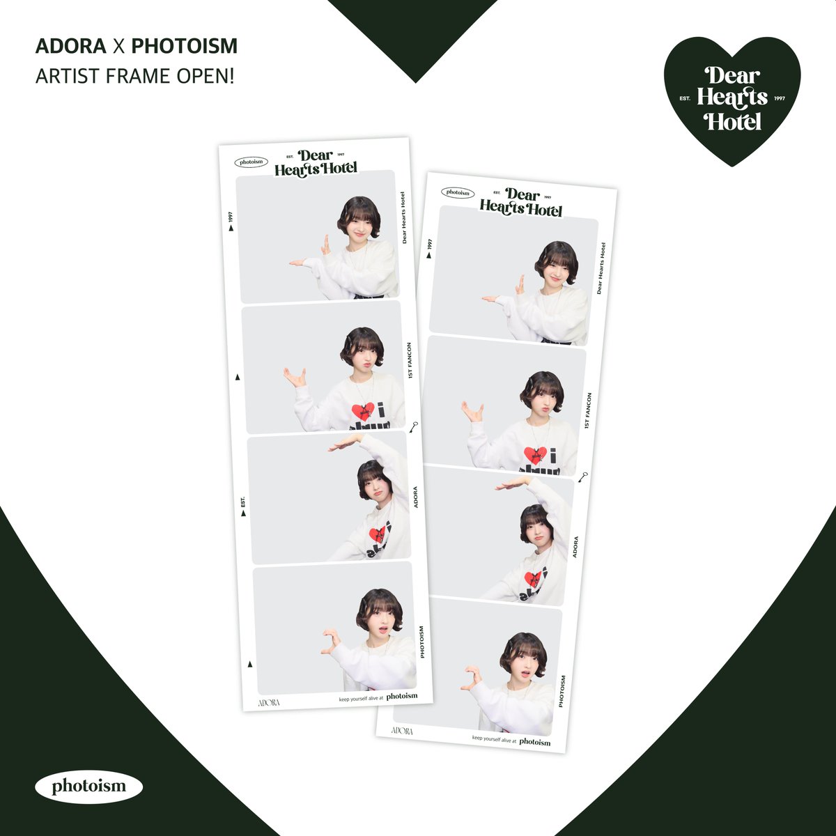 MPhotoism37203's tweet photo. PHOTOISM X ADORA
ARTIST FRAME OPEN !

The <ADORA> artist frame will be released 
on photoism.

Take photos and make special memories 
with <ADORA> at all of photoism stores 
from 9/27 - 10/10 (KST).

Keep yourself alive at PHOTOISM https://t.co/UESrYga6UK