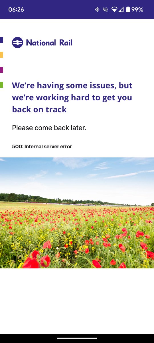 noo78's tweet photo. @nationalrailenq your new app worked for a few days, and yes I agree it is as terrible as everyone else says, and now it has been broken for over a week, tried a uninstall reinstall with no joy - what  can I try next? https://t.co/0iqDOo09fu