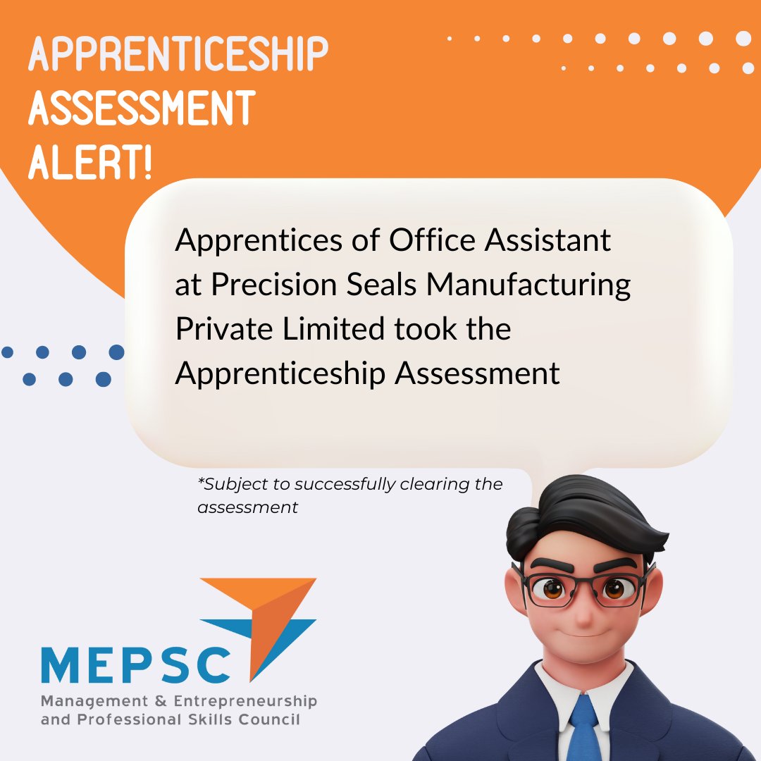MEPSCindia's tweet photo. Apprenticeship Assessment Alert!
#Skills4All #Skills4NewIndia #ApprenticeshipSuccess #SkillIndia #OfficeAssistant #ApprenticeshipAssessment #SkillingIndia #MEPSC #OfficeSkills #EmpoweringYouth #CareerGrowth #DistilEducation #SkillDevelopment #WorkforceDevelopment #ApprenticeshipCertificate #SkillForSuccess #CelebrateLearning