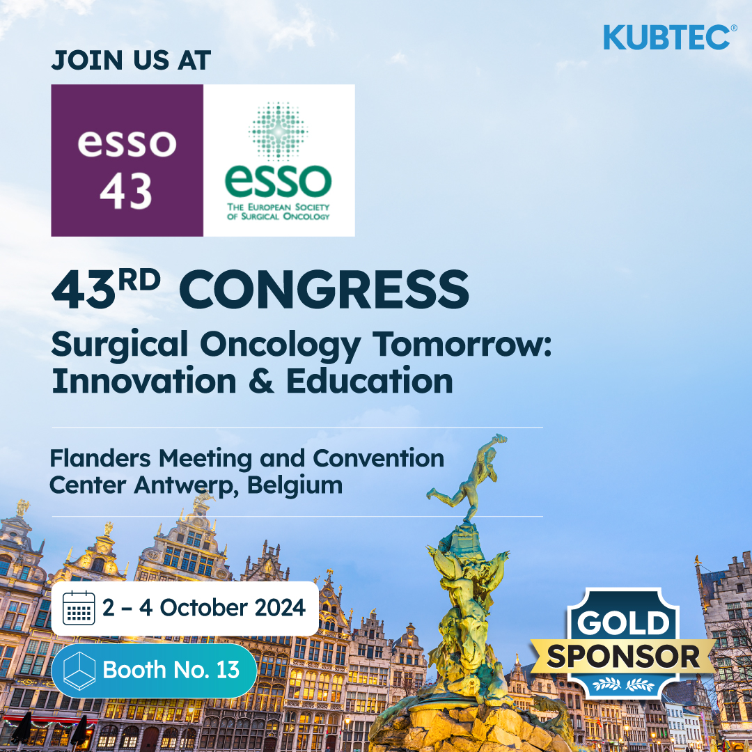 Kubtec's tweet photo. KUBTEC is proud to be a Gold Sponsor of the ESSO 43rd Congress. This year, we will showcase our leading products in Booth No. 13 & also host an in-depth lunchtime symposium that will feature 3 industry experts presenting data on MOZART. Make sure you visit us. #ESSO43 #KUBTEC https://t.co/jPK9F1ITGP