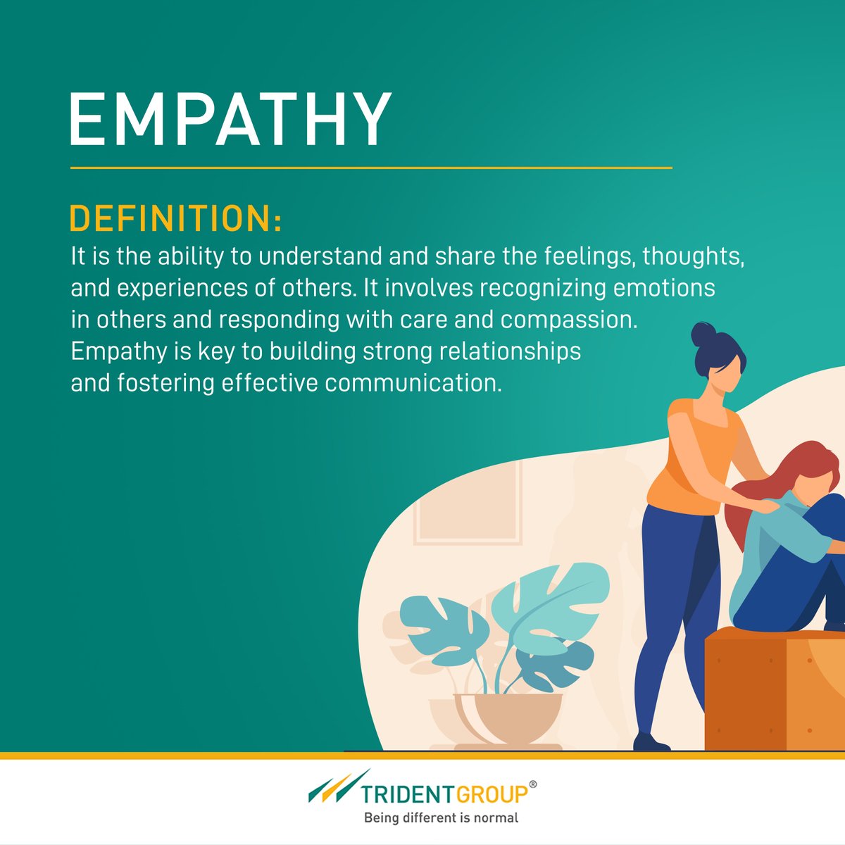 TridentGroupGLB's tweet photo. Empathy: The Power to Connect, Understand, and Build Stronger Relationships. 💙
Feel into others' experiences and make the world a more compassionate place.
#TridentGroup #ChampionOfValues #ValuesDay #BeingDifferentIsNormal https://t.co/7dAQPMb3TM