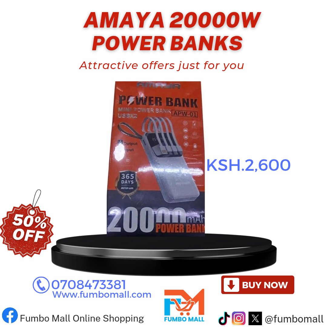 FumboMall's tweet photo. 🔋 Stay Powered Up with Our Top Power Banks! 🔋Never run out of battery again with our reliable and high-capacity power bank. Visit https://t.co/mrr1yE3LQx or Whatsapp us via 0708473381 to place your order.

Amaya Power bank (10,000 mAh) - KSh. 1,700

#FumboMall #POWERBANK10000MA https://t.co/Q1AOwgxHTx