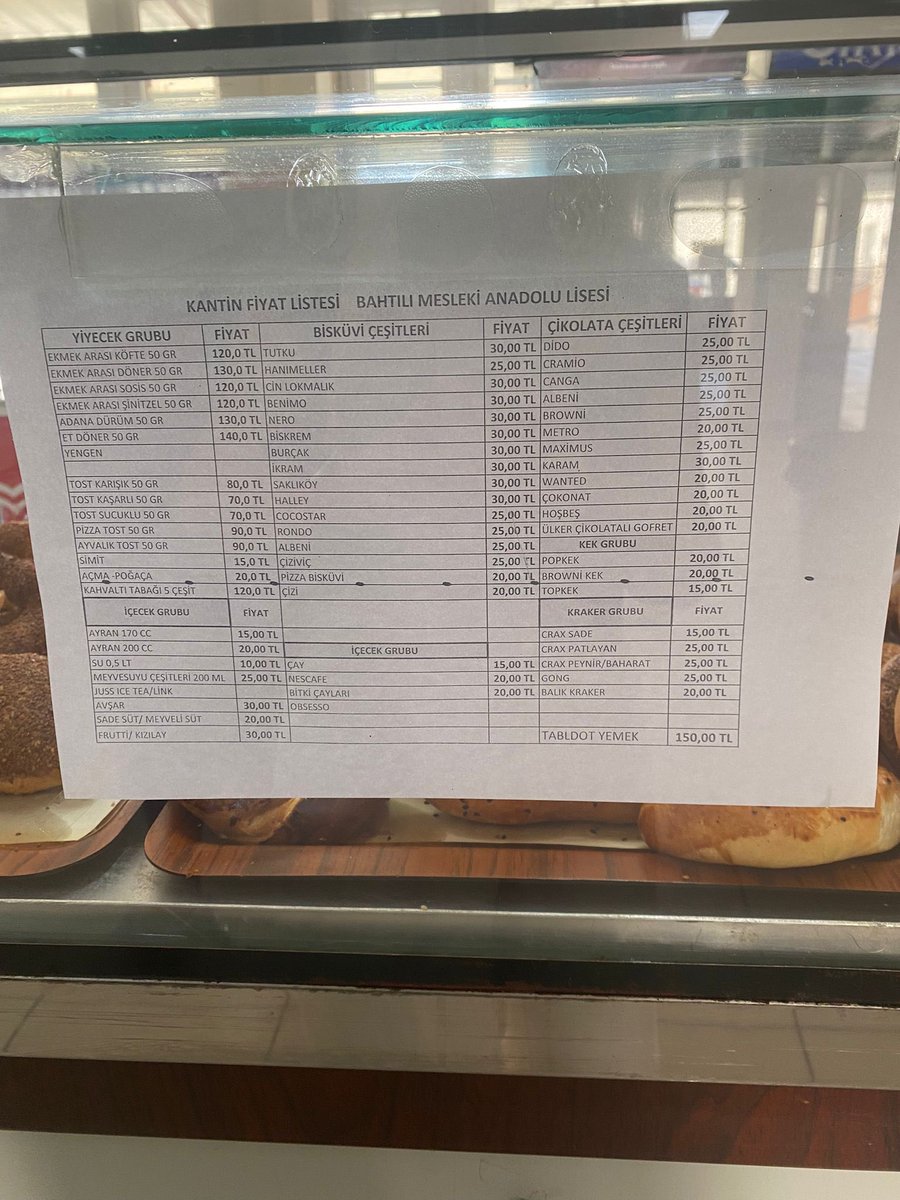 Sabah çekilmiş Konyaaltı bahtılı lisesi  kantin fiyat listesi #ÇokGörüyorlar