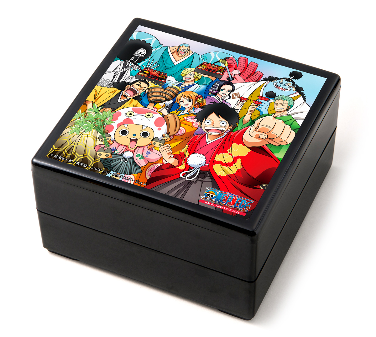 onepiece_osechi's tweet photo. 【ワンピースおせち2025✨9月30日まで早割受付中】今年の付属品紹介①麦わらの一味の重箱です。石川塗の、しっかりした重箱。来年は巳年なので、チョッパーの恒例の着ぐるみは「へび」！　ワンピースで蛇といえば…　サロメさんですよね🐍　　https://t.co/dltGAqMDO3 https://t.co/LjsmC0yiUP