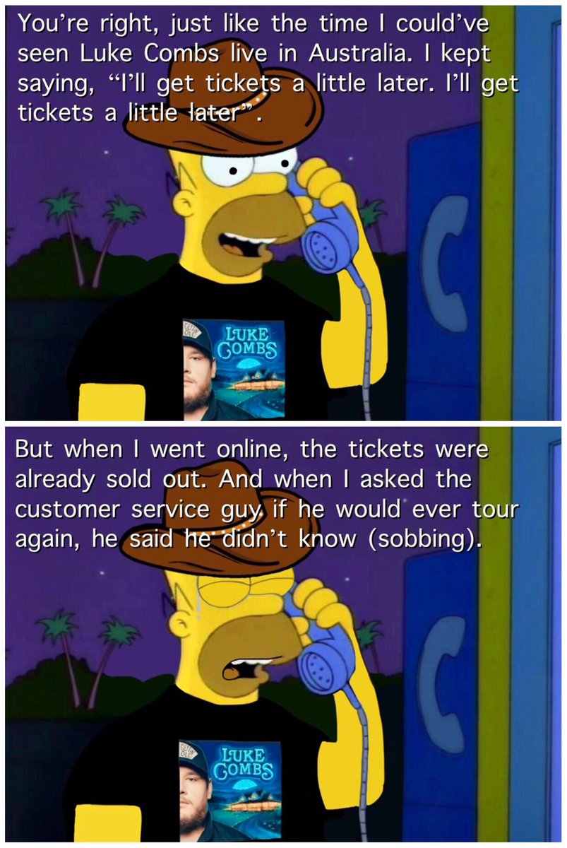 QueenTickets's tweet image. Don’t be like Homer and miss the boat. 

Luke Combs tickets are available right now: queenoftickets.com/events/music/l…

#simpsonsmemes #simpsonsmeme #lukecombs #lukecombsconcert #lukecombsmusic #homersimpson #lukecombslive