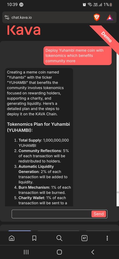 Yuhambi's tweet photo. Just deployed Yuhambi (YUHAMBI) on the KAVA chain with awesome community-benefiting tokenomics! 🚀 5% reflections, 2% liquidity, 2% burn, and 1% charity fee. Check it out using #KavaAI  @ https://t.co/88WEusMaws! 🌟 https://t.co/1GYmMgjZm7