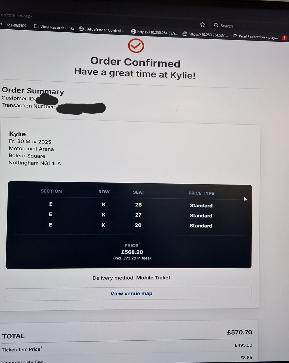 mdaj2071's tweet photo. Yesterday was eventful morning,  laptop &amp; ipad at the ready to purchase tickets to see @kylieminogue Tension Tour Tickets at #Nottingham &amp; #Sheffield arenas. Couldnt believe how low I was in the queue at 10am. Secured tickets for both venues 😍 #KylieMinogue #Kylie #TensionTour https://t.co/2wtw5tiY0A