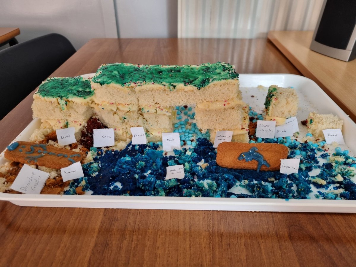 LimeHouseSchool's tweet photo. Our Yr11 students have created some fantastic Coastal Landform cake models this morning during their lesson. Students were tasked with designing, creating and then presenting their cake displays to the rest of the group before tucking in at the end! https://t.co/r9borW9l7g