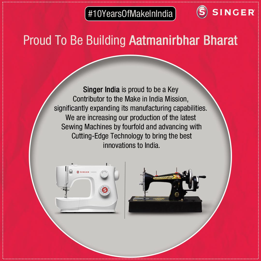 Singer India is committed to Hon’ble PM <a href="/narendramodi/">Narendra Modi</a>’s vision of #MakeInIndia. 
Together, we’re building an Atmanirbhar Bharat and strengthening India’s economy for a brighter future.  <a href="/makeinindia/">Make in India</a> <a href="/DPIITGoI/">DPIIT India</a> 

#10YearsOfMakeInIndia #ManufacturingExcellence  #SingerIndia