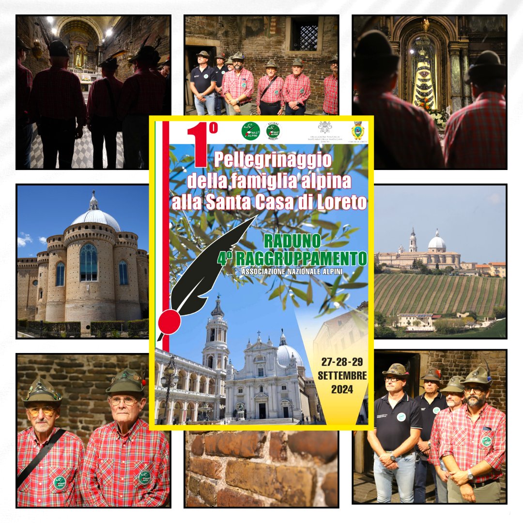 1° #Pellegrinaggio della Famiglia Alpina 💒
per invocare la pace 🕊
#SantuariodiLoreto, 27-28-29 settembre 2024
Programma👉  shorturl.at/YiXh0
 #spiritualita #fede #MadonnadiLoreto #SantaCasa