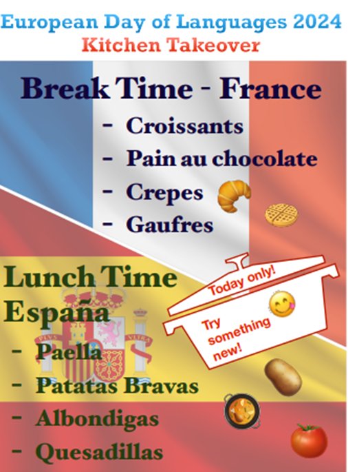 TQEA_Principal's tweet photo. Canteen Specials today as we celebrate European Day Of Languages. #DayOfLanguages #Food https://t.co/VnXIKnMBOI