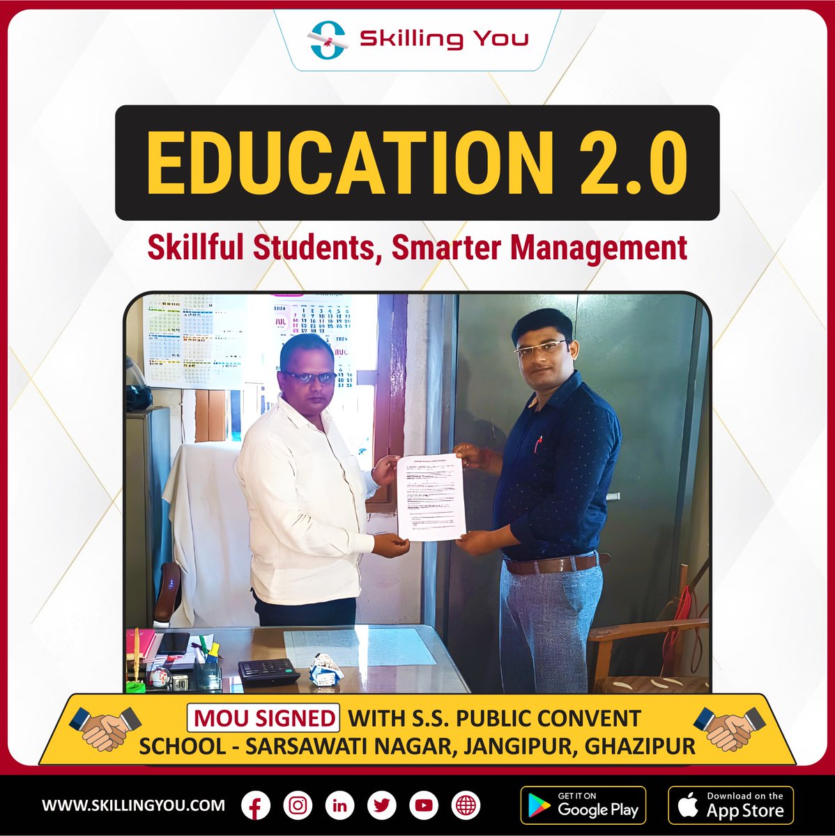 🌟 Excited to expand Education 2.0! 🌟

MoU signed with S.S. Public Convent School, Jangipur, Ghazipur to empower students with skills and smarter management! 🚀📚

Building a brighter, more employable Rural Bharat! 🌾💼

#Education2Point0 #RuralEmpowerment #SkillingYou #edtech
