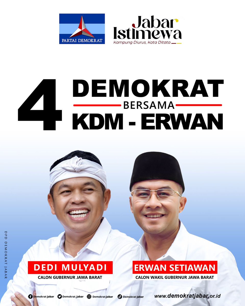 Demokrat Bersama KDM - Erwan

#pilkadajawabarat #jabaristimewa #kampungdiuruskotaditatanomor4 #dedimulyadi #erwansetiawan #partaidemokrat #pilkadabekasi #bekasimakinberani #bersamadaniromlinomor1 #partaidemokrat #kabupatenbekasi #swatantrawibawamukti