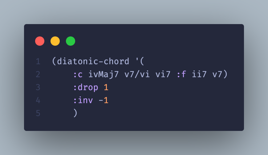 _tngsk's tweet photo. diatonic-chord 表記法は、例えばセカンダリードミナントの表現もシンプルです。転回形やドロップコードにも対応してて便利そう。転調も楽だし。あとはドミナントセブンスにオルタードテンションがもう少し追加できたら最高。 #opusmodus https://t.co/G7ezIk1wYt