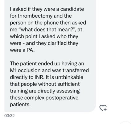 Richard Fitzgerald 💙 🦀 (@r1chardf1tzg3r1) on Twitter photo #PhysicianAssociates & #Stroke Patients
Thrombectomy Meeting Stoke Today
<a href="/NHSEnglandNMD/">Professor Stephen Powis</a> Must Ban PA Use On #StrokePhysician Rotas
<a href="/wesstreeting/">Wes Streeting</a> <a href="/karinsmyth/">Karin Smyth</a> <a href="/zubirahmed/">Dr Zubir Ahmed MP</a> <a href="/HargrovesDavid/">David Hargroves 💙</a> <a href="/BIASPstroke/">British & Irish Association of Stroke Physicians</a> <a href="/UKNGNeuro/">UKNG</a>
<a href="/theBSNR/">BSNR</a> <a href="/TheStrokeAssoc/">Stroke Association</a> <a href="/JeanetteRCR/">Jeanette Dickson</a>
<a href="/LaylaMoran/">Layla Moran 🔶🕊️</a> <a href="/TheBMA/">The BMA</a> #PhysicianAssociates & #Stroke Patients
Thrombectomy Meeting Stoke Today
<a href="/NHSEnglandNMD/">Professor Stephen Powis</a> Must Ban PA Use On #StrokePhysician Rotas
<a href="/wesstreeting/">Wes Streeting</a> <a href="/karinsmyth/">Karin Smyth</a> <a href="/zubirahmed/">Dr Zubir Ahmed MP</a> <a href="/HargrovesDavid/">David Hargroves 💙</a> <a href="/BIASPstroke/">British & Irish Association of Stroke Physicians</a> <a href="/UKNGNeuro/">UKNG</a>
<a href="/theBSNR/">BSNR</a> <a href="/TheStrokeAssoc/">Stroke Association</a> <a href="/JeanetteRCR/">Jeanette Dickson</a>
<a href="/LaylaMoran/">Layla Moran 🔶🕊️</a> <a href="/TheBMA/">The BMA</a>