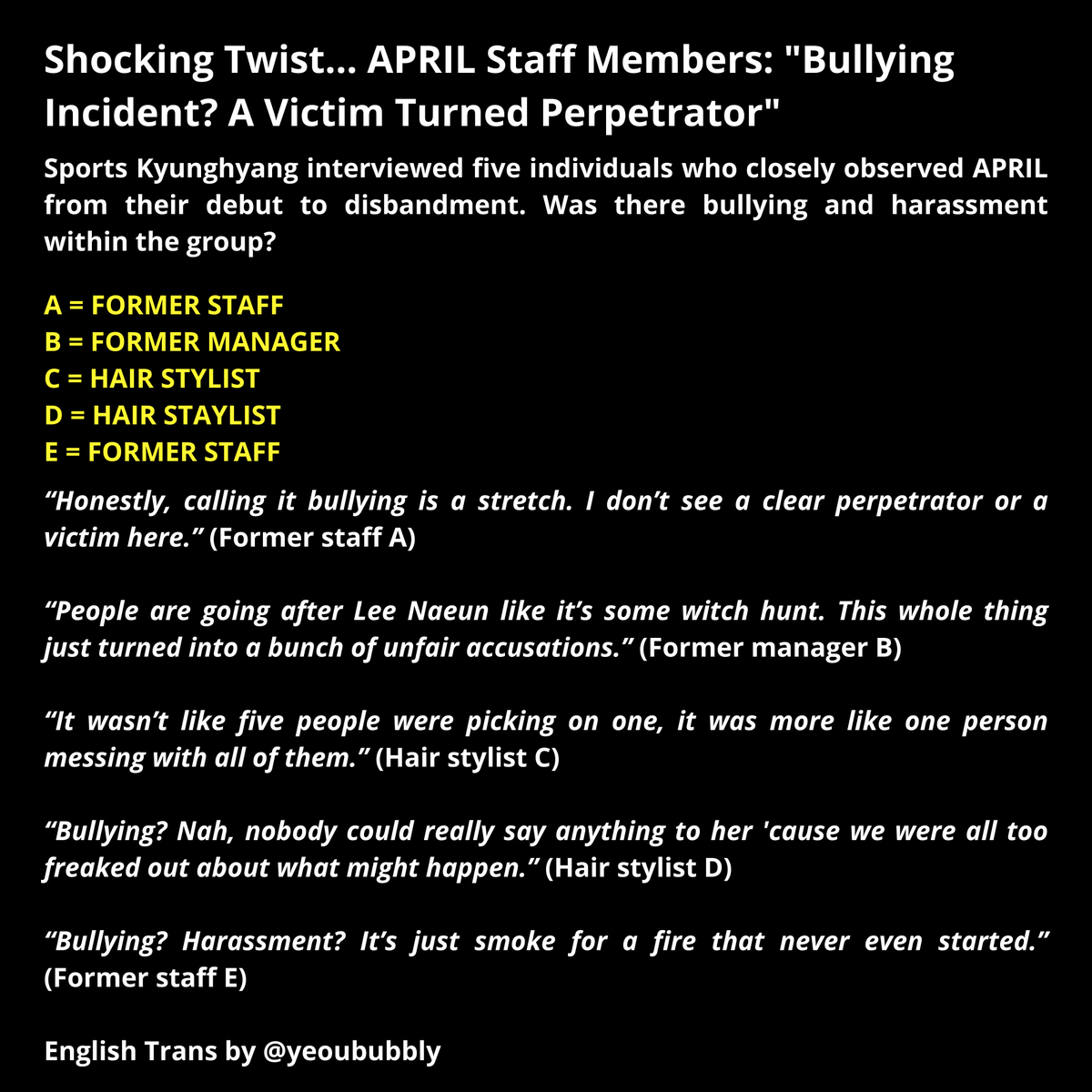 yeoububbly's tweet photo. APRIL not guilty! #JUSTICEForAPRIL #์์ดํ๋ฆด #APRIL #KIMCHAEWON #๊น์ฑ์ #LEENAEUN #์ด๋์ #YANGYENA #์์๋ #LEEJINSOL #์ด์ง์ https://t.co/xm7n7d4qsd