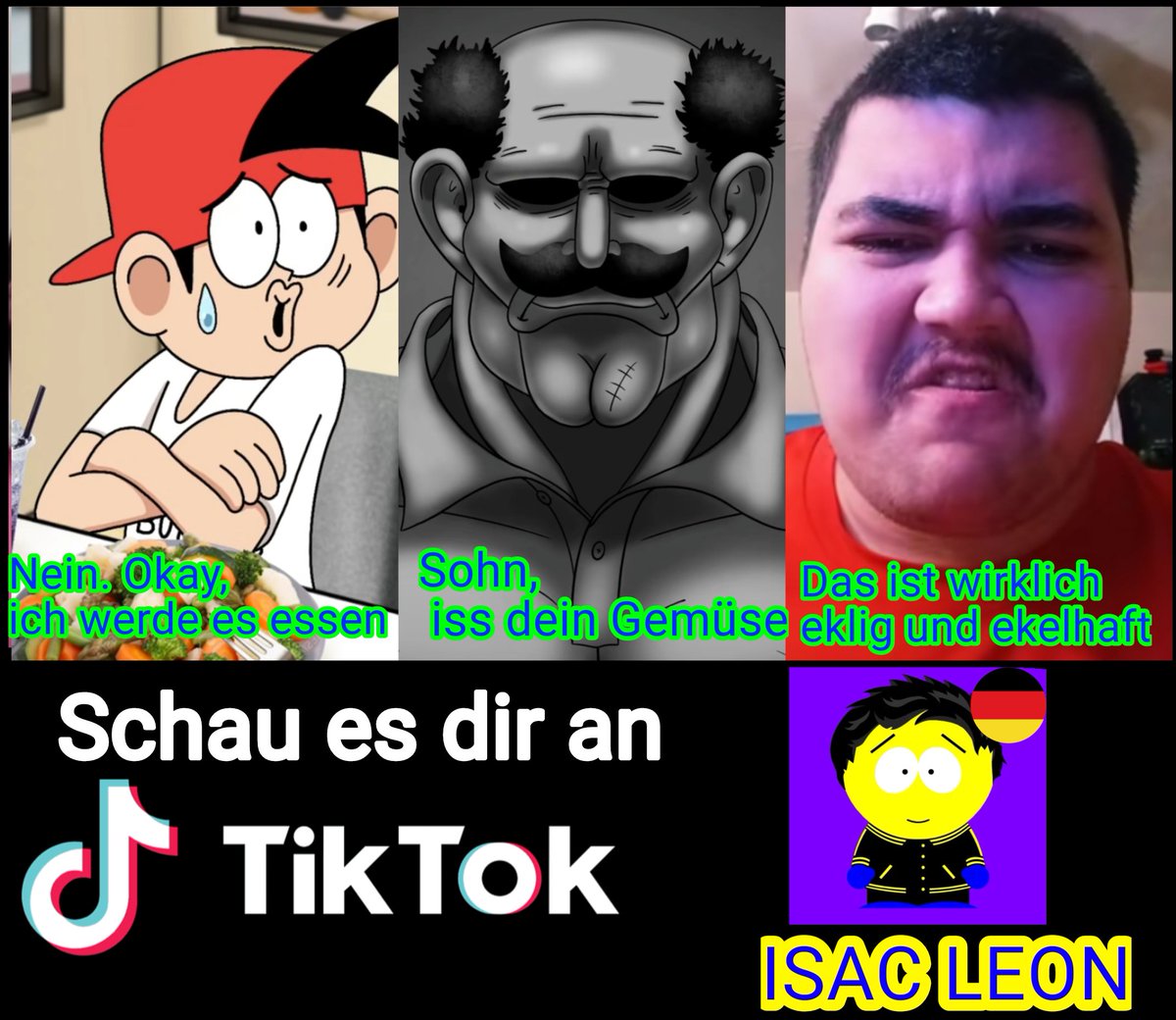 Isacleon03's tweet photo. English: batman8142 and boogytoons: Son eating vegetables

German: isac Leon und boogytoons: Sohn isst Gemüse https://t.co/s8y8CugicR