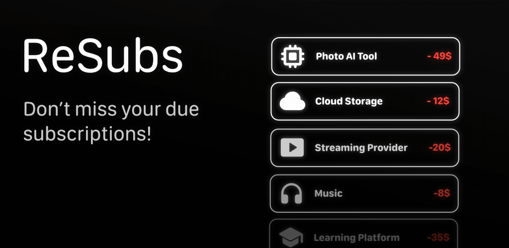 I'm launching a new subscription tracker because:

1. We're drowning in subscriptions, losing track of what we're paying for
2. Stop the headache of adding each payment manually

It's called ReSubs and it's live on the Google Play Store now!

play.google.com/store/apps/det…