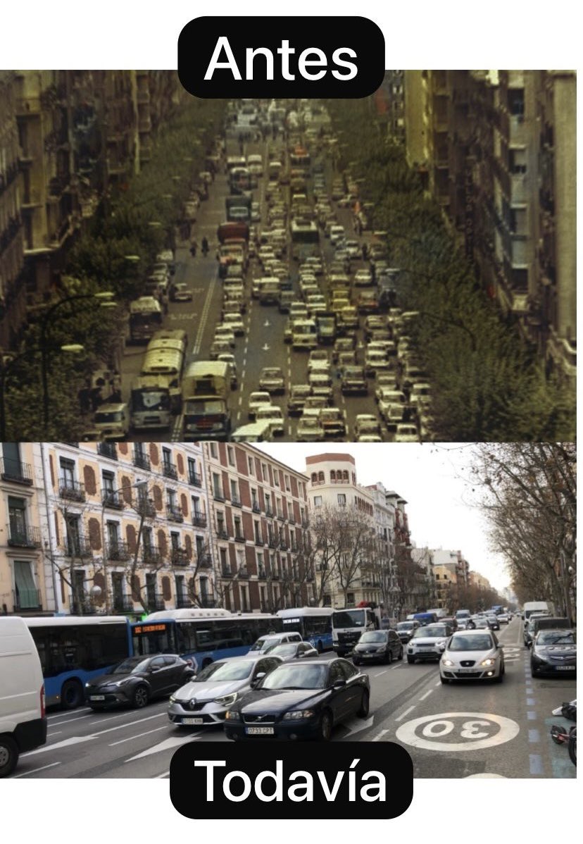 Impresionante la transformación del paseo de las delicias en los últimos 50 años. Mismo número de carriles, mismos atascos. 
¿En serio no hemos aprendido nada sobre urbanismo en medio siglo?