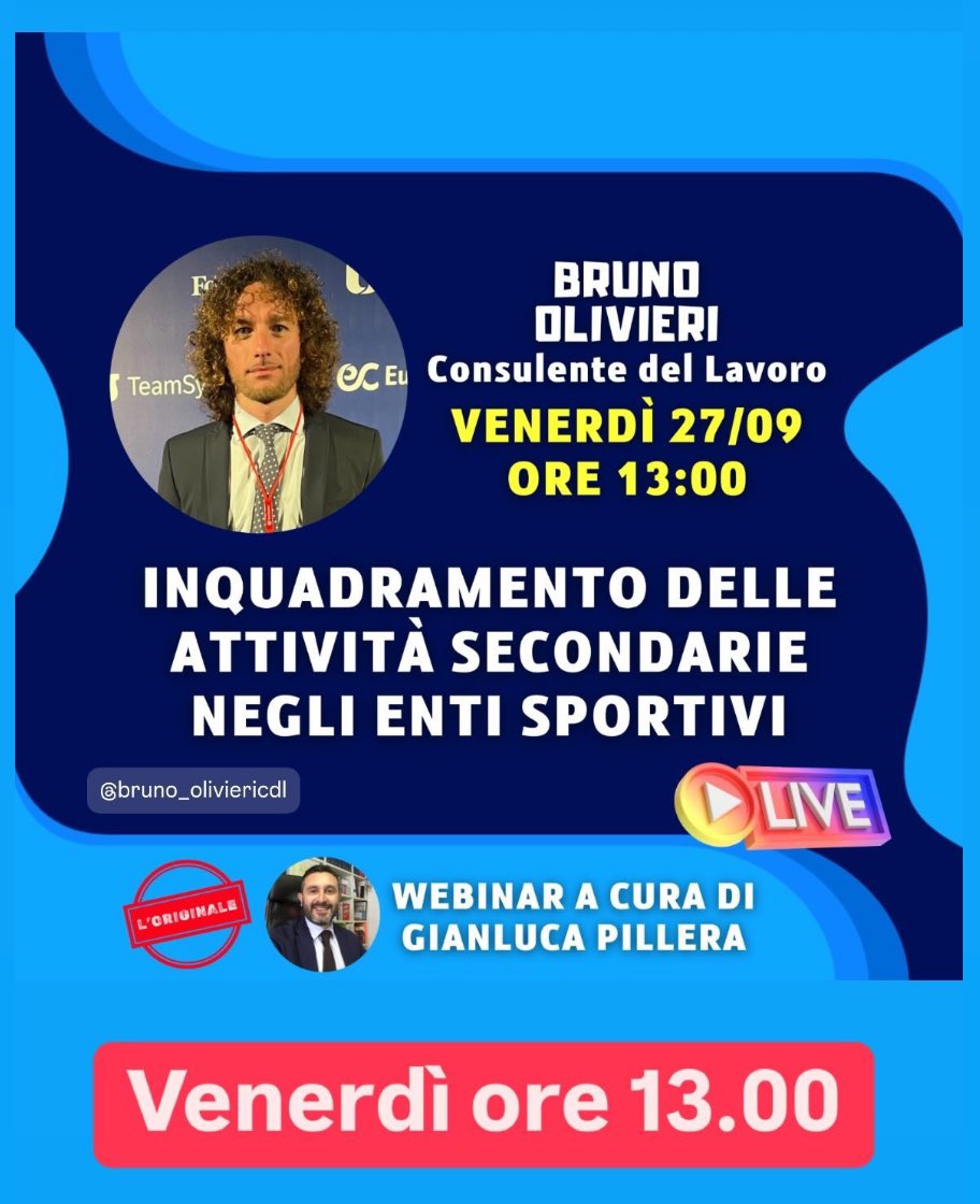 Ci vediamo domani sulla pagina IG de @ilconsulente_al_lavoro per parlare di disciplina del rapporto negli enti sportivi, soffermandoci sulla gestione delle prestazioni “non prettamente” sportive.

#lavorosportivodilettantistico 
#studiocommercialeolivieri
#linformalavoro