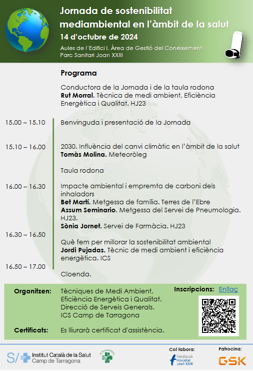 Atenció Primària ICS Camp de Tarragona (@apicstgn) on Twitter photo #bondia🌍El 14 d’octubre, el P. Sanitari <a href="/hjoan23/">Hospital Universitari Joan XXIII</a> acollirà la Jornada de Sostenibilitat Mediambiental en l’àmbit de la salut. Experts com Tomàs Molina parlaran sobre canvi climàtic i salut. No t’ho perdis! Inscriu-te ⬇️#Sostenibilitat #Salut #CanviClimàtic <a href="/TomasMolinaB/">Tomàs Molina</a> #ElTemps #bondia🌍El 14 d’octubre, el P. Sanitari <a href="/hjoan23/">Hospital Universitari Joan XXIII</a> acollirà la Jornada de Sostenibilitat Mediambiental en l’àmbit de la salut. Experts com Tomàs Molina parlaran sobre canvi climàtic i salut. No t’ho perdis! Inscriu-te ⬇️#Sostenibilitat #Salut #CanviClimàtic <a href="/TomasMolinaB/">Tomàs Molina</a> #ElTemps