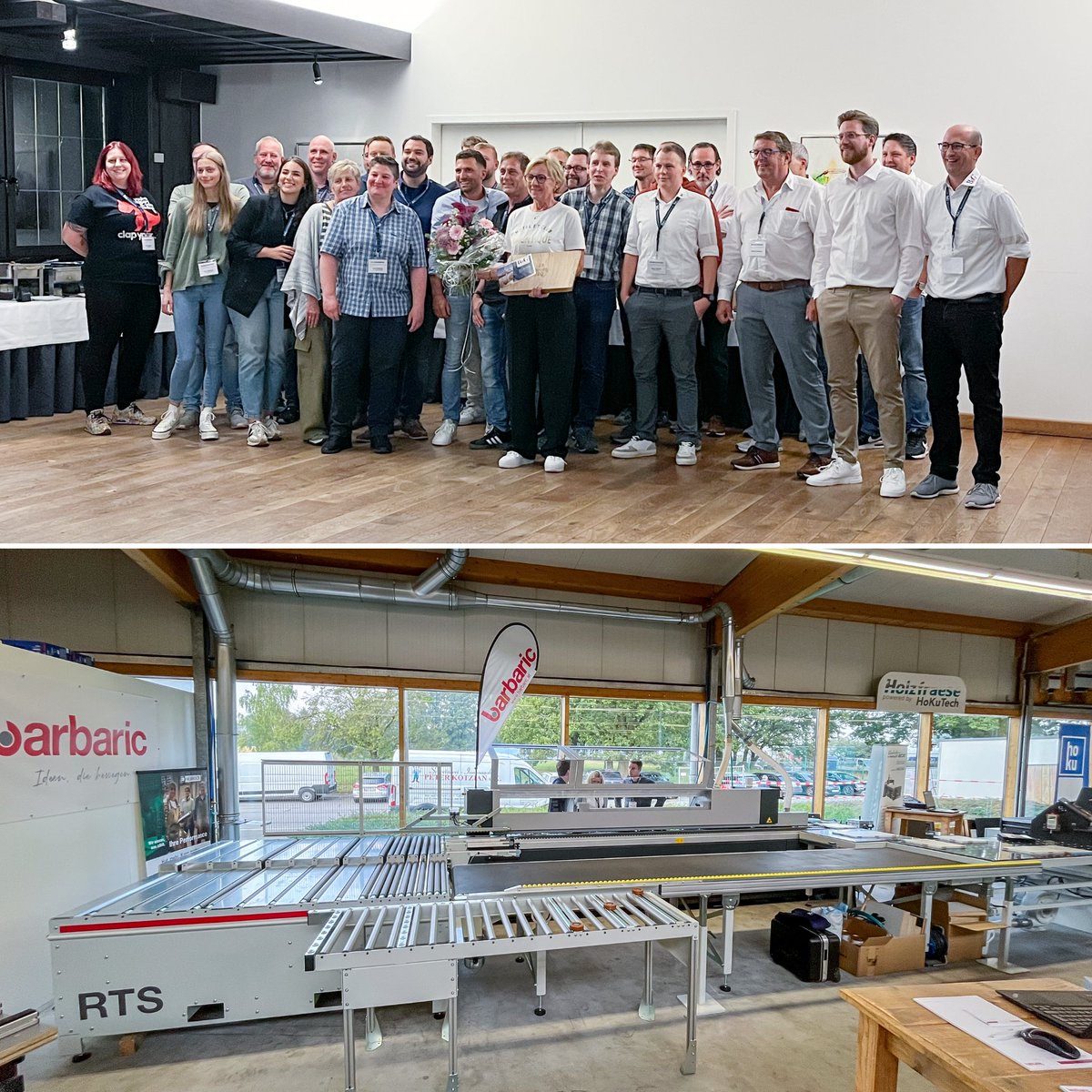 BarbaricGmbh's tweet photo. Our dealer B&amp;G Maschinenhandel celebrated its 25th anniversary with a big in-house exhibition!
For two days, B&amp;G showcased the latest trends in wood and plastic processing machinery. Our #ReturnSystem RTS Compact was demonstrated live alongside other well-known manufacturers. 👏 https://t.co/7dTMkbPnt3